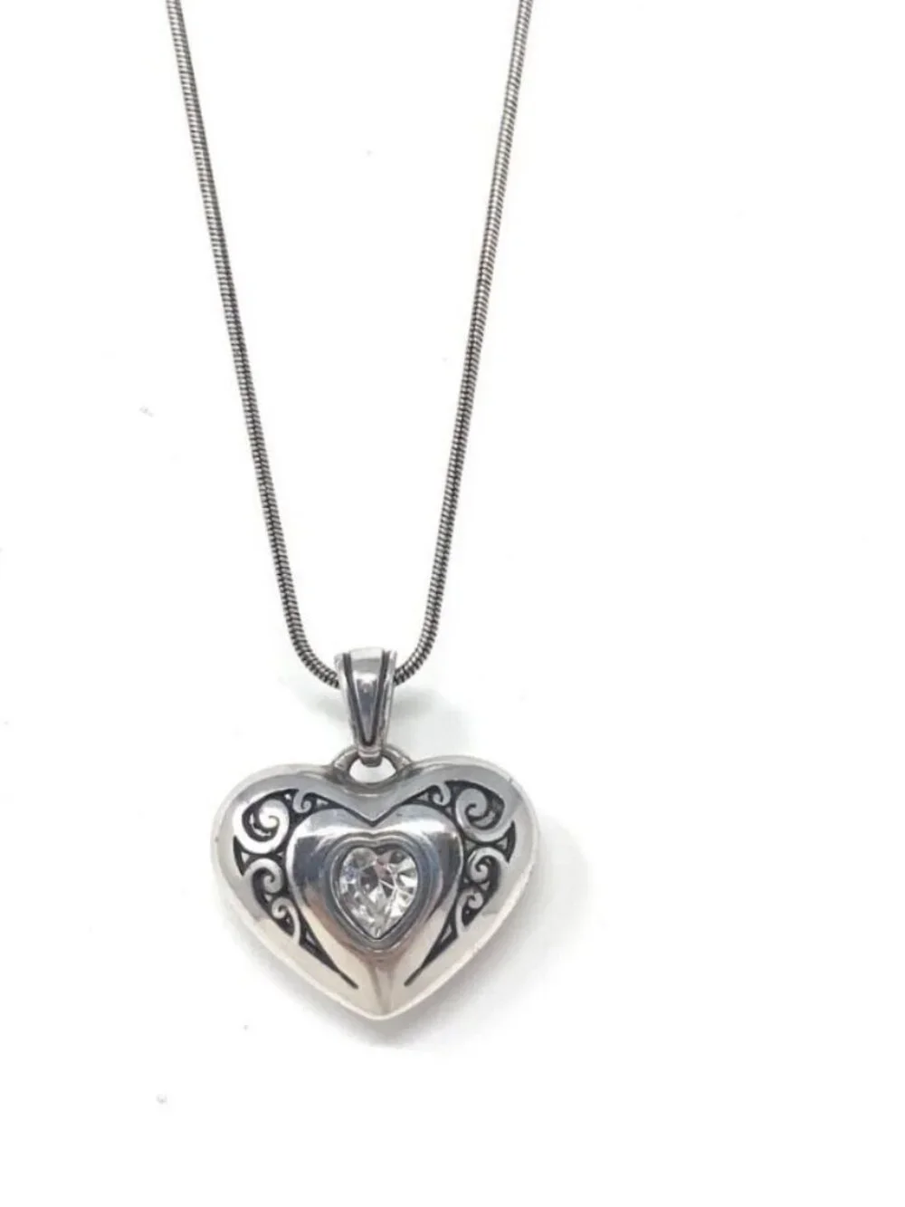BRIGHTON Divinity Heart Reversible Necklace RETIRED Pink Crystal White Crystal.